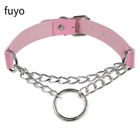 Pastel Goth Pink Faux Leather Choker Necklace Collection