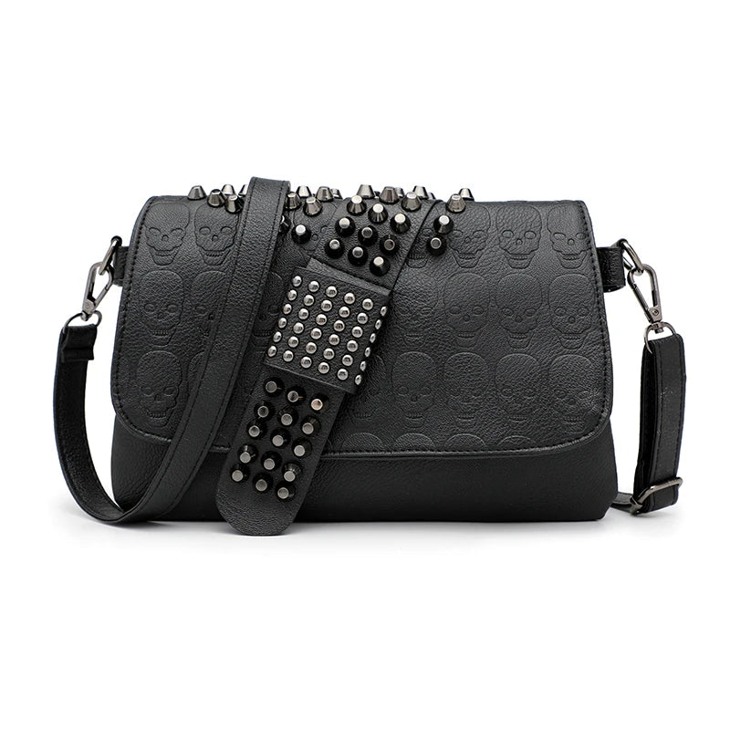 Goth Skull Embossed Rivet Crossbody Bag