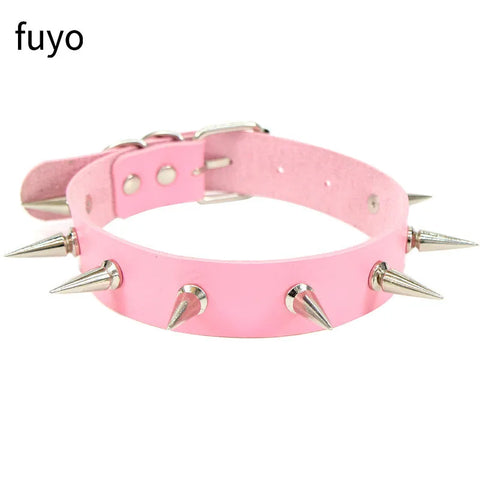 Pastel Goth Pink Faux Leather Choker Necklace Collection