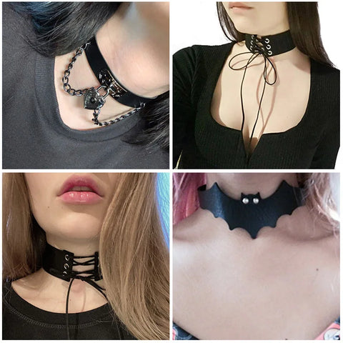 Goth Dark Heart Choker Necklace Set