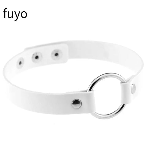 Pastel Goth White Faux Leather Spike & Chain Choker Necklace