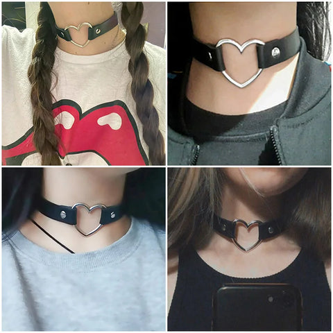 Goth Dark Heart Choker Necklace Set