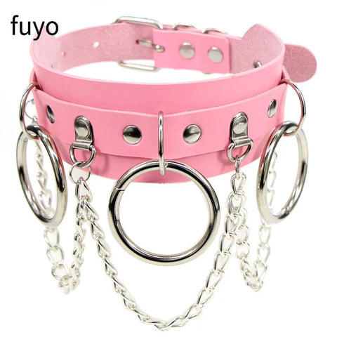 Pastel Goth Pink Faux Leather Choker Necklace Collection