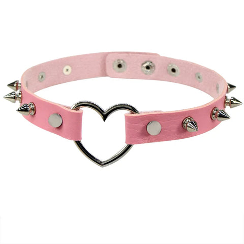 Pastel Goth Pink Faux Leather Choker Necklace Collection