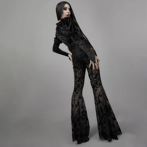 Victorian Goth Ankh Baroque Flare Pants