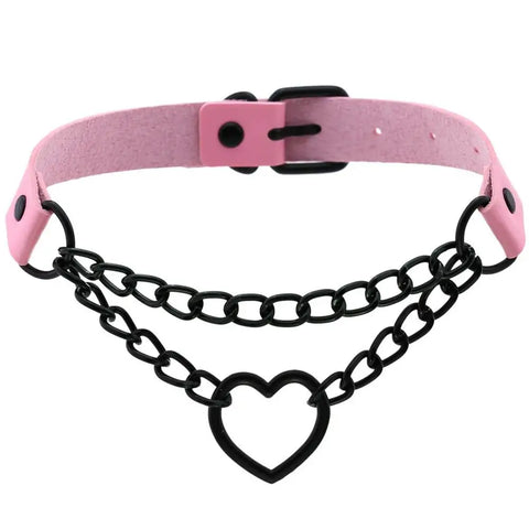 Goth Broken Heart Triple Chain Choker Necklace