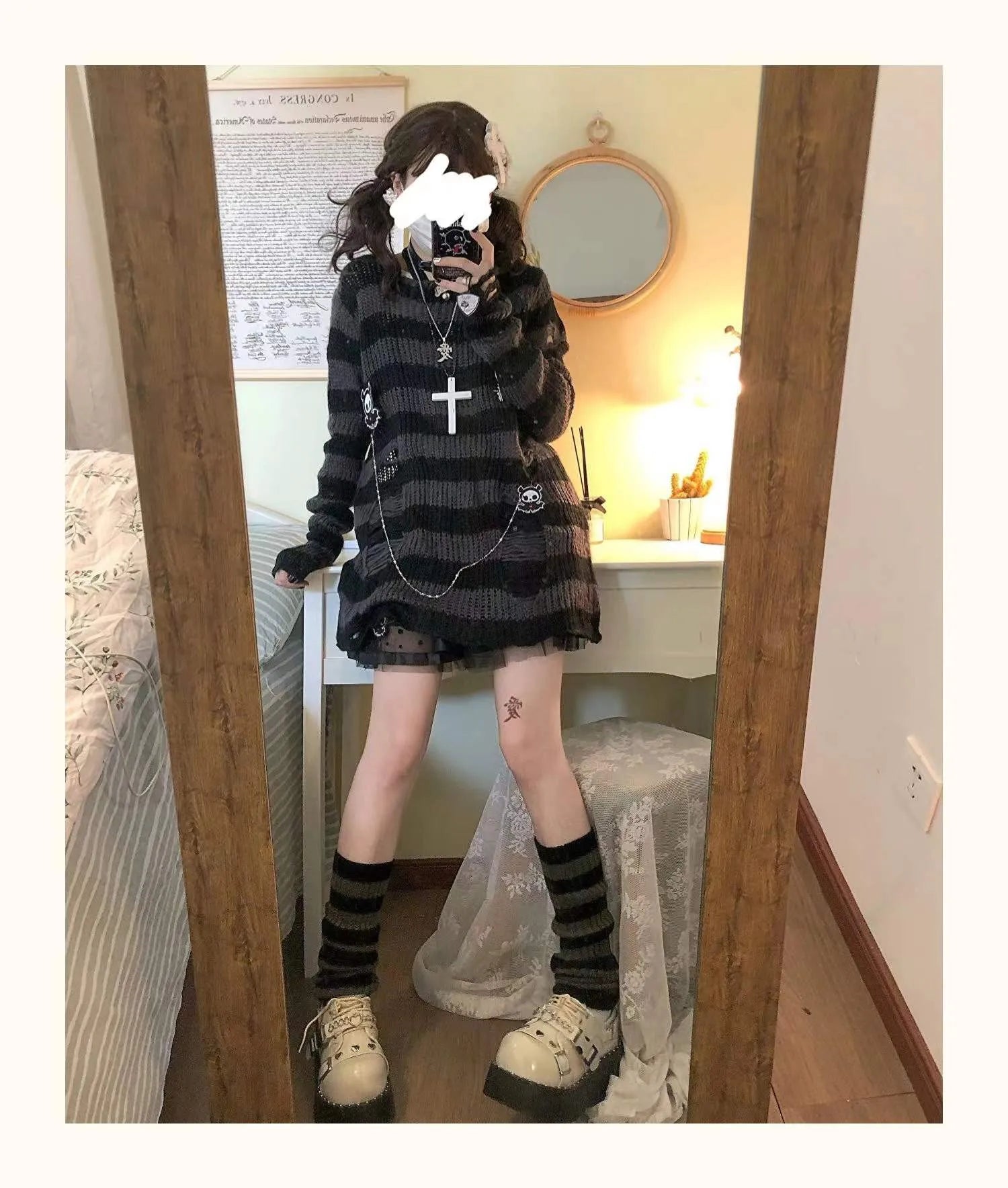 Fairy Grunge Sweater with pink distressed knit