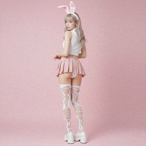 Pastel Goth Mini Skirt with plaid pleated