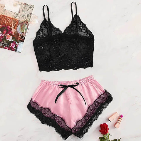 Pastel Goth Pajama Set with black lace