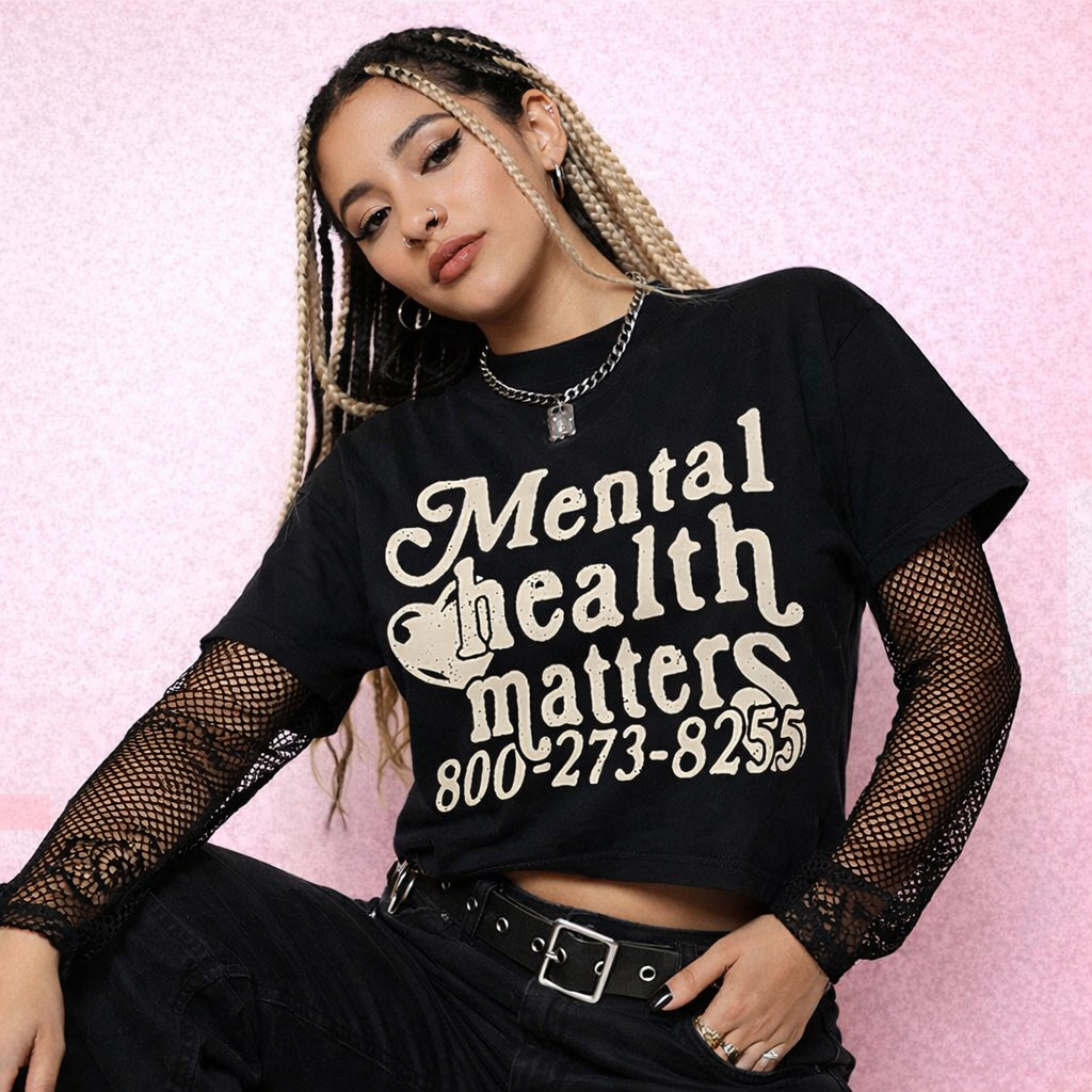Alt T-shirt with black mental health graphic