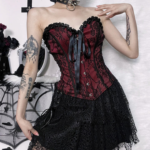 Victorian Goth Crimson Requiem Corset Top