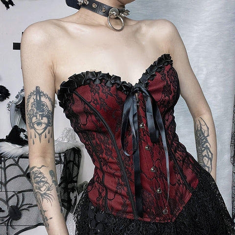 Victorian Goth Crimson Requiem Corset Top