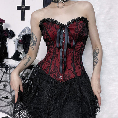 Victorian Goth Crimson Requiem Corset Top