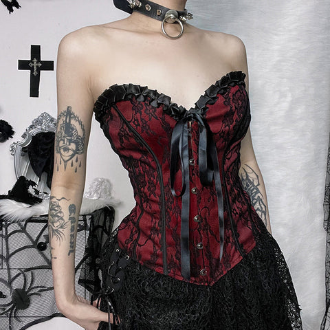 Victorian Goth Crimson Requiem Corset Top