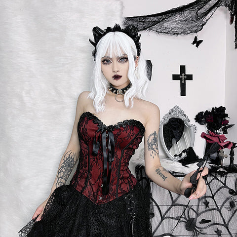 Victorian Goth Crimson Requiem Corset Top