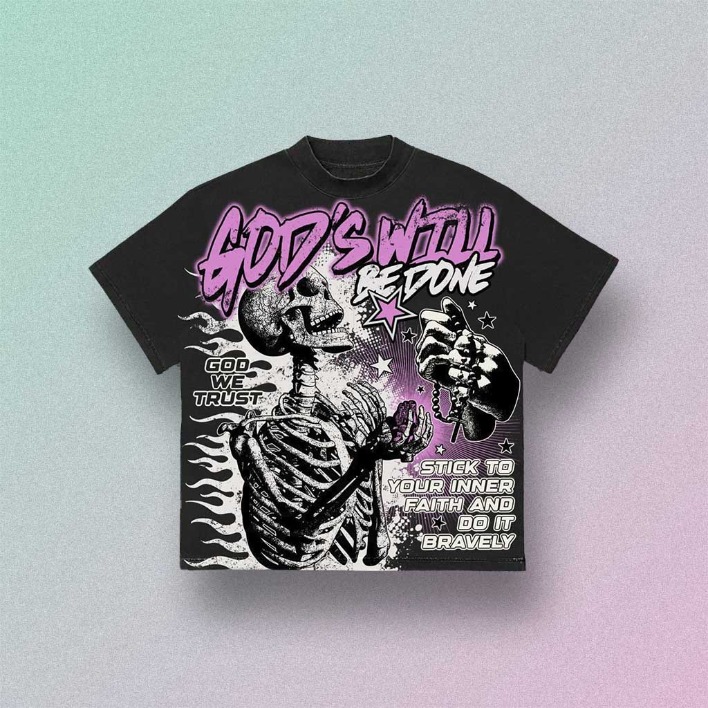 Pastel Goth T-shirt with black skeleton graphic