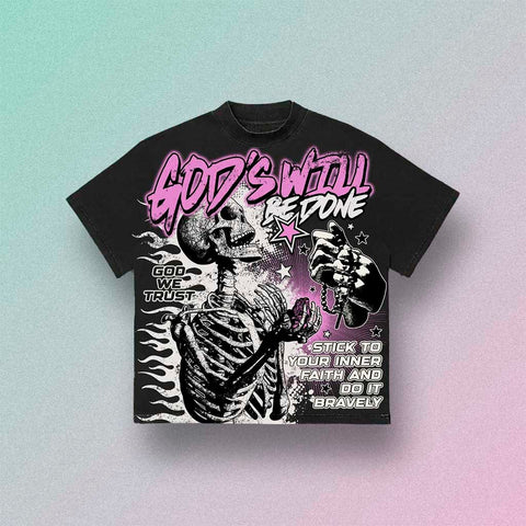 Pastel Goth T-shirt with black skeleton graphic