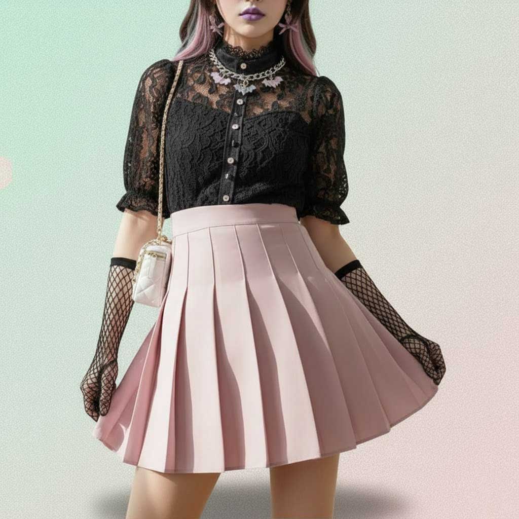 Gothic Mini Skirt with black high-waist