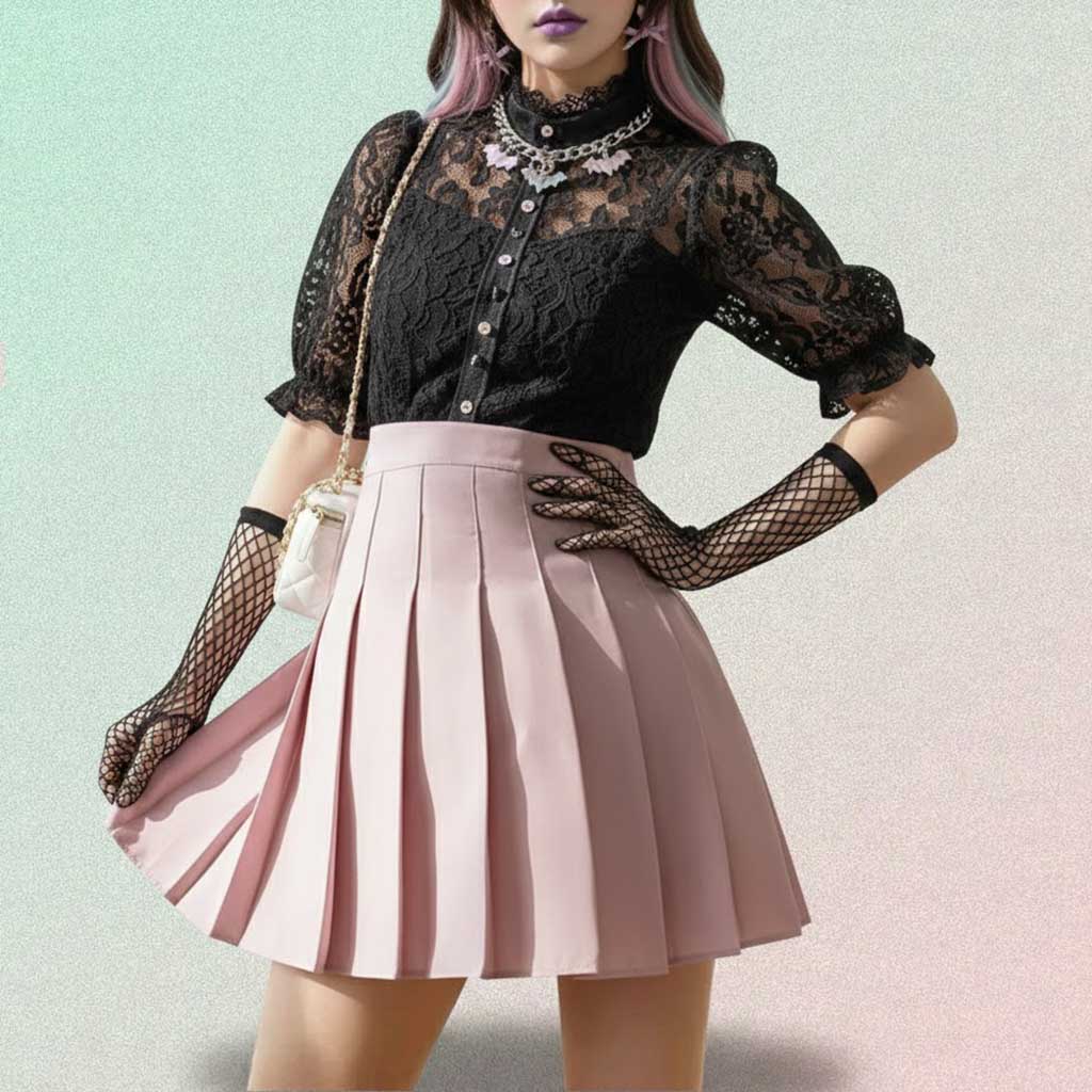 Gothic Mini Skirt with black high-waist