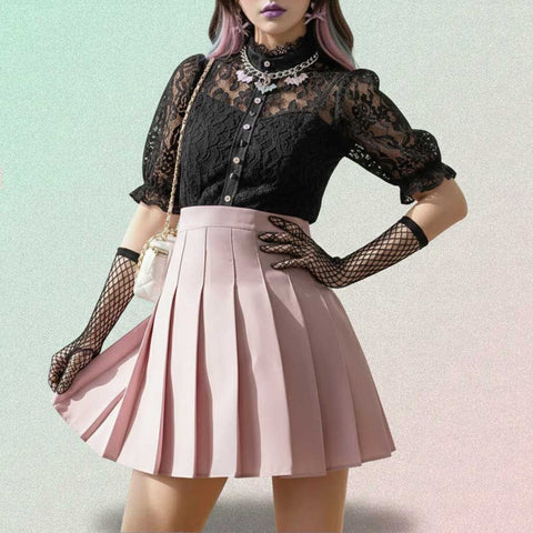 Gothic Mini Skirt with black high-waist