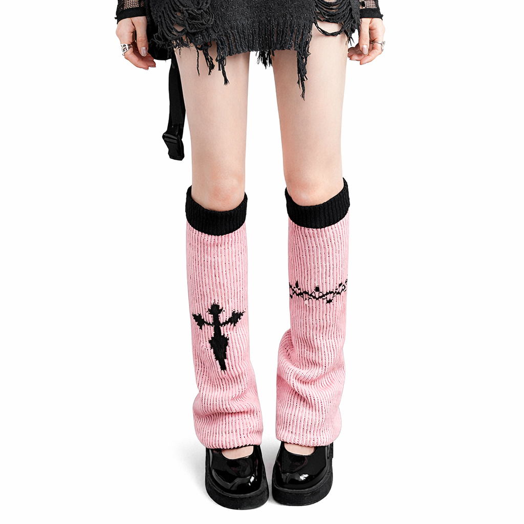 Gothic Leg Warmers with black cross knit