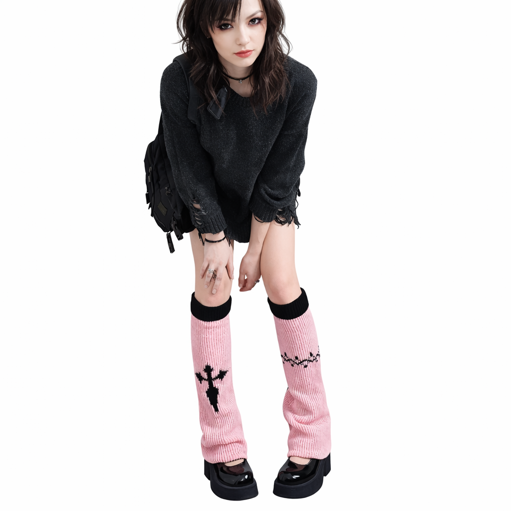 Gothic Leg Warmers with black cross knit