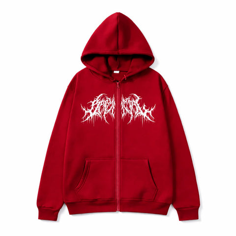 Gothic Hoodie with black metal graphic zip-up