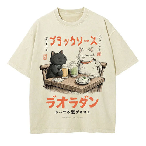 Alt T-shirt with cat cartoon graphic