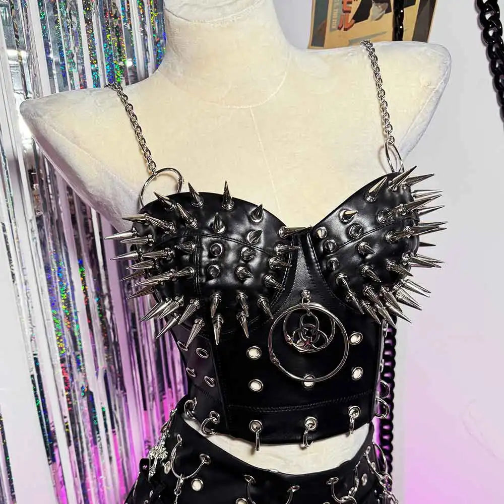 Cyber Goth Spike Storm Bralette T-Shirt