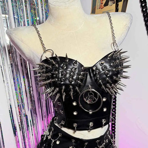 Cyber Goth Spike Storm Bralette T-Shirt