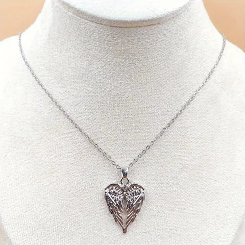 Victorian Goth Fallen Angel Wing Heart Necklace