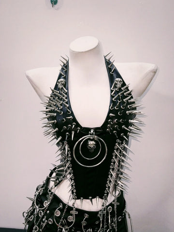 Cyber Goth Skull Sovereign Spike Harness Top