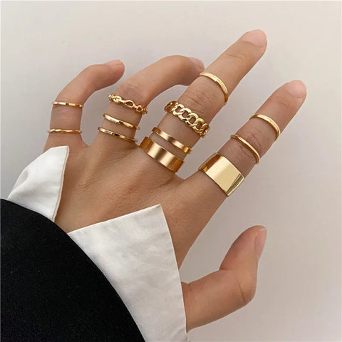 Goth Silver Chain Hand Harness Ring Set