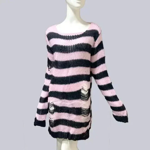 Goth Bloodline Stripe Hollow Knit Sweater