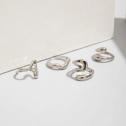 Nu Goth Liquid Mercury Wave Ring Set