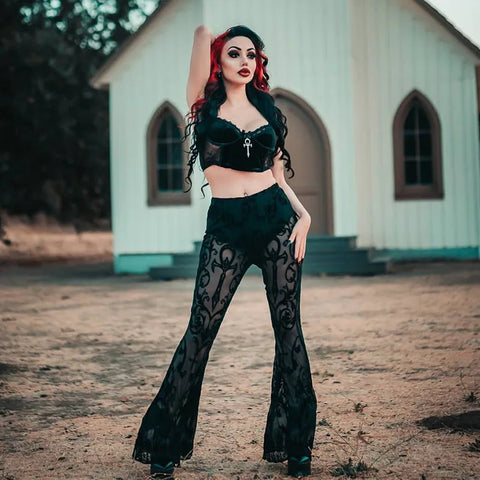 Victorian Goth Ankh Baroque Flare Pants