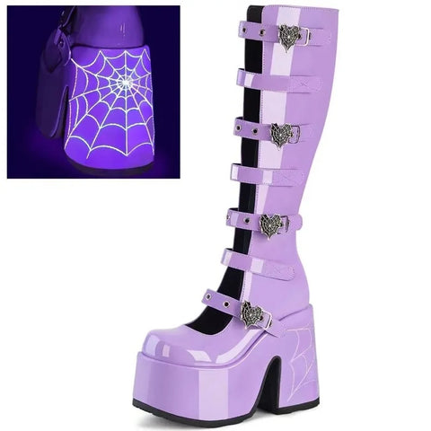 Goth Spiderweb Platform Knee Boot