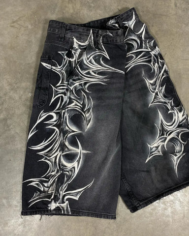 Goth Tribal Blade Denim Shorts