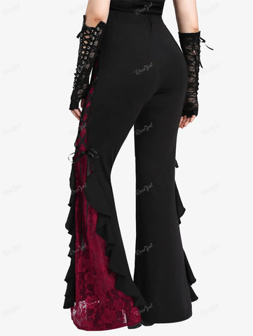 Victorian Goth Bloodrose Lace-Up Flare Trousers