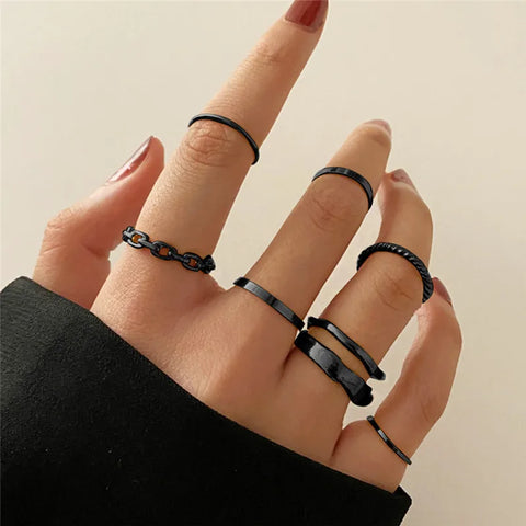 Goth Silver Chain Hand Harness Ring Set