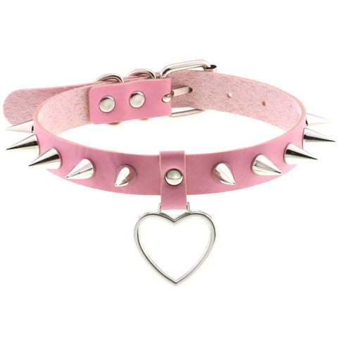 Pastel Goth Pink Leather O-Ring Choker Necklace Collection