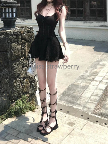 Goth Midnight Corset Lace Trim Mini Dress