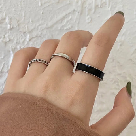 Goth Silver Chain Hand Harness Ring Set