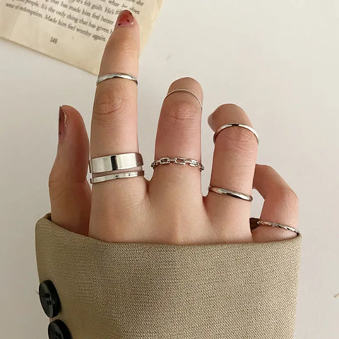 Goth Silver Chain Hand Harness Ring Set