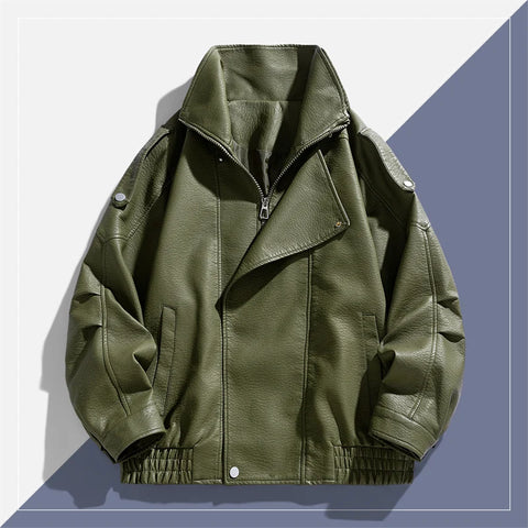 Goth Oversized Faux Leather Bomber Jacket