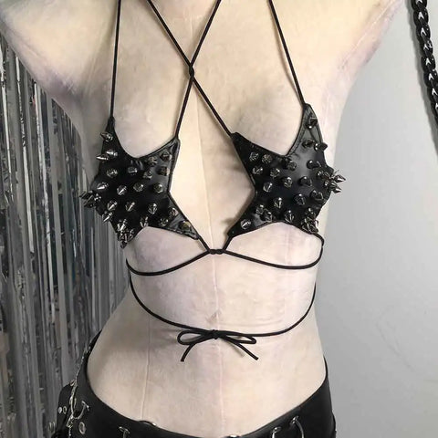 Cyber Goth Spiked Armour Halter Top