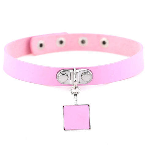 Pastel Goth Pink Leather O-Ring Choker Necklace Collection