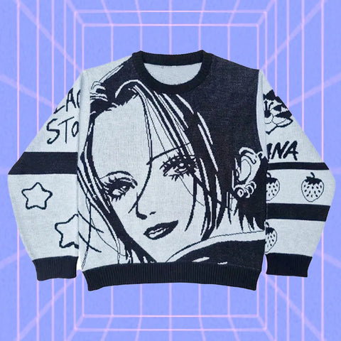 Nu Goth Manga Face Knit Sweater