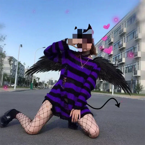 Goth Bloodline Stripe Hollow Knit Sweater