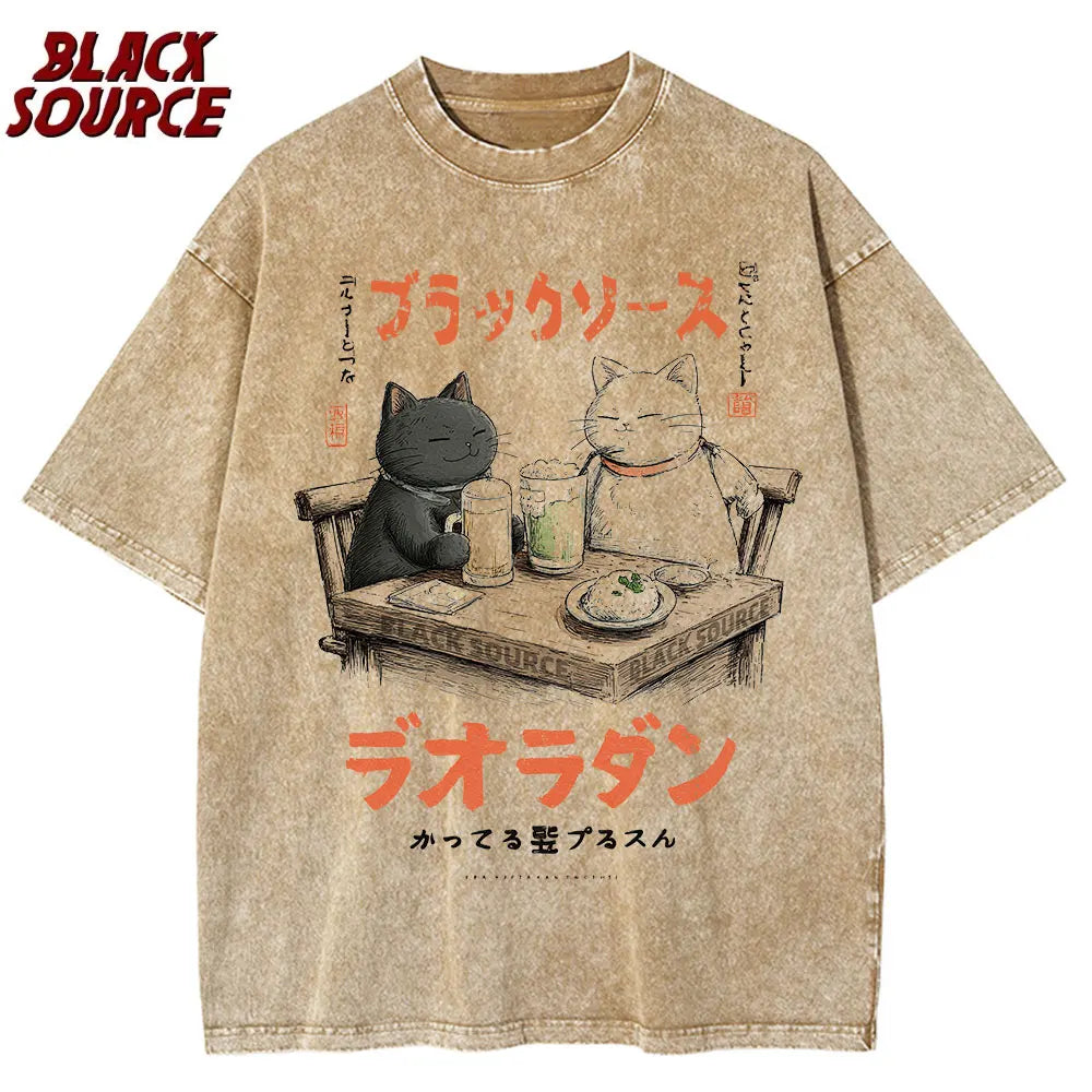 Alt T-shirt with cat cartoon graphic